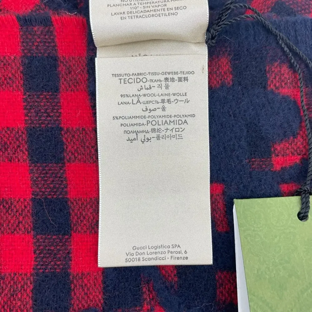Gucci Diamcheck GG Logo Monogram Wool Jacquard Scarf Red Black 94